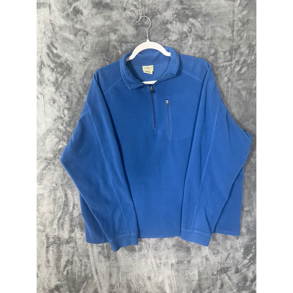 LL Bean Mens XXL Blue Fleece Quarter Zip Pullover Sweater OBVM2